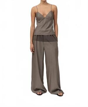 NEW ST. AGNI relaxed slice pants in khaki pinstripe
